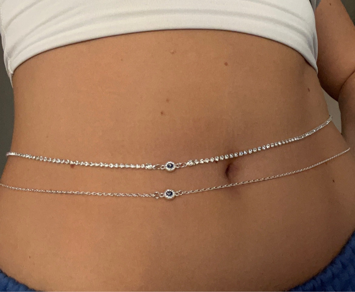 Small crystal evil eye belly chain