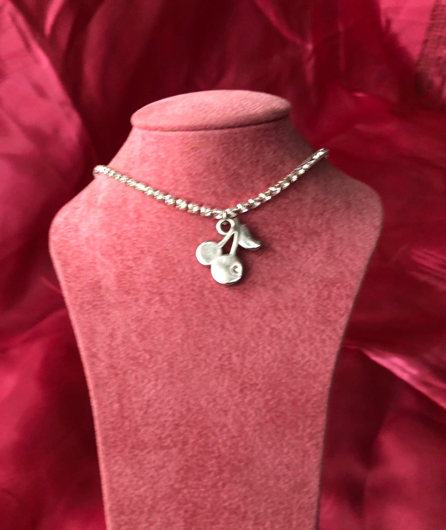 Silver cherries pendant necklace