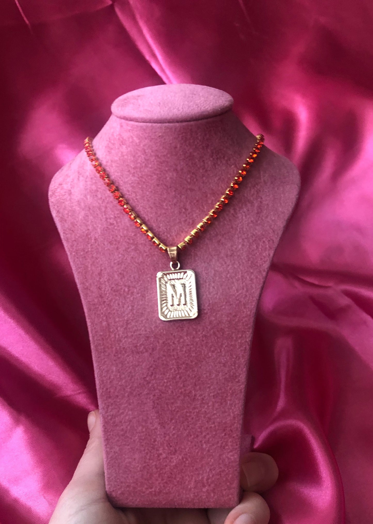 Rhinestone letter pendant necklace