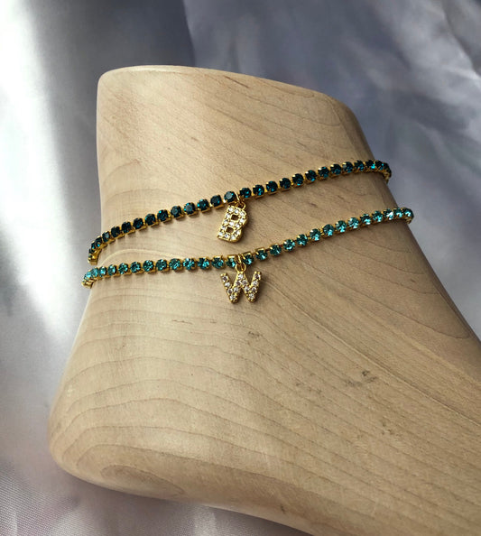 Rhinestone cz letter anklet