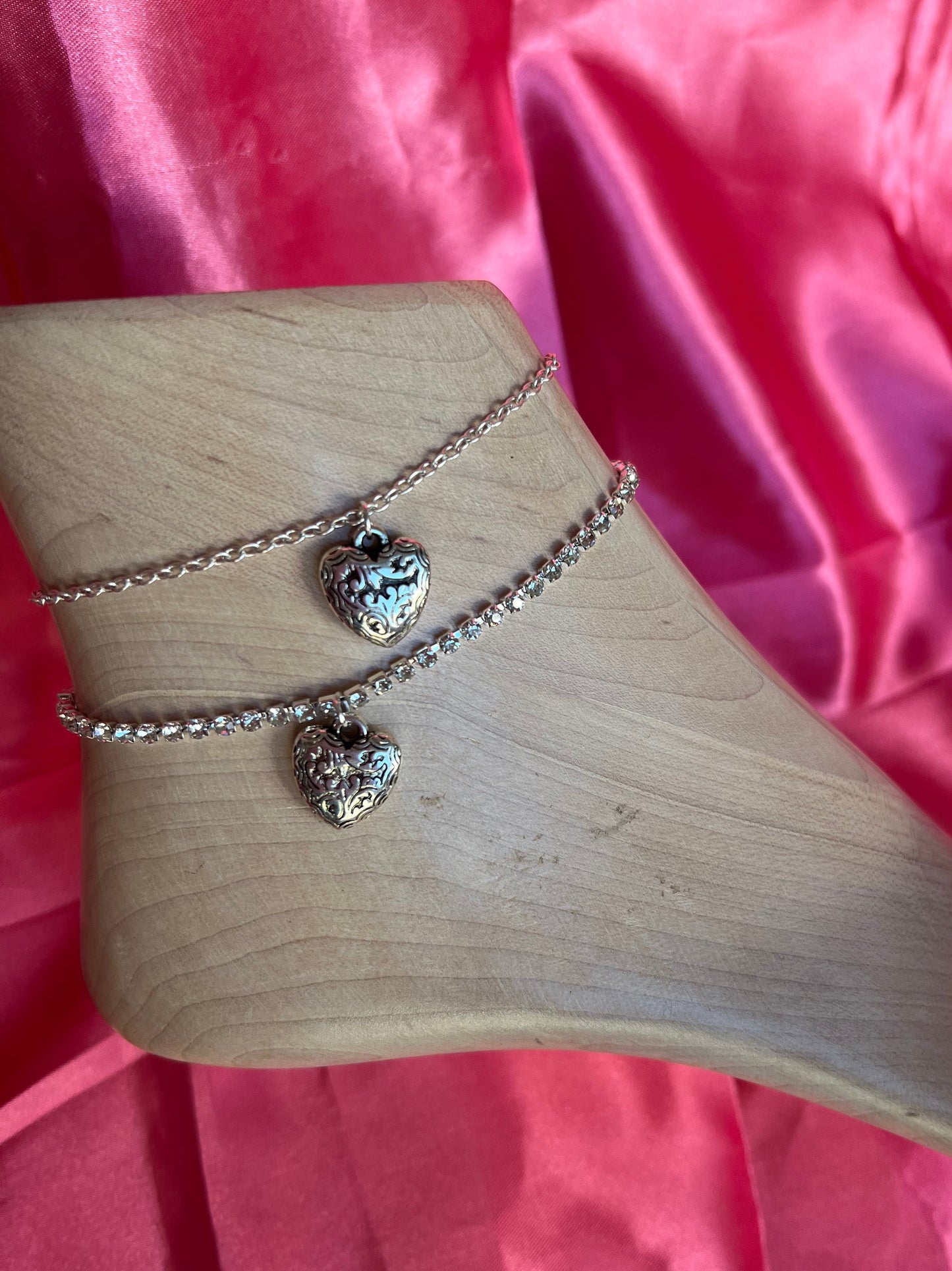 Silver heart anklet