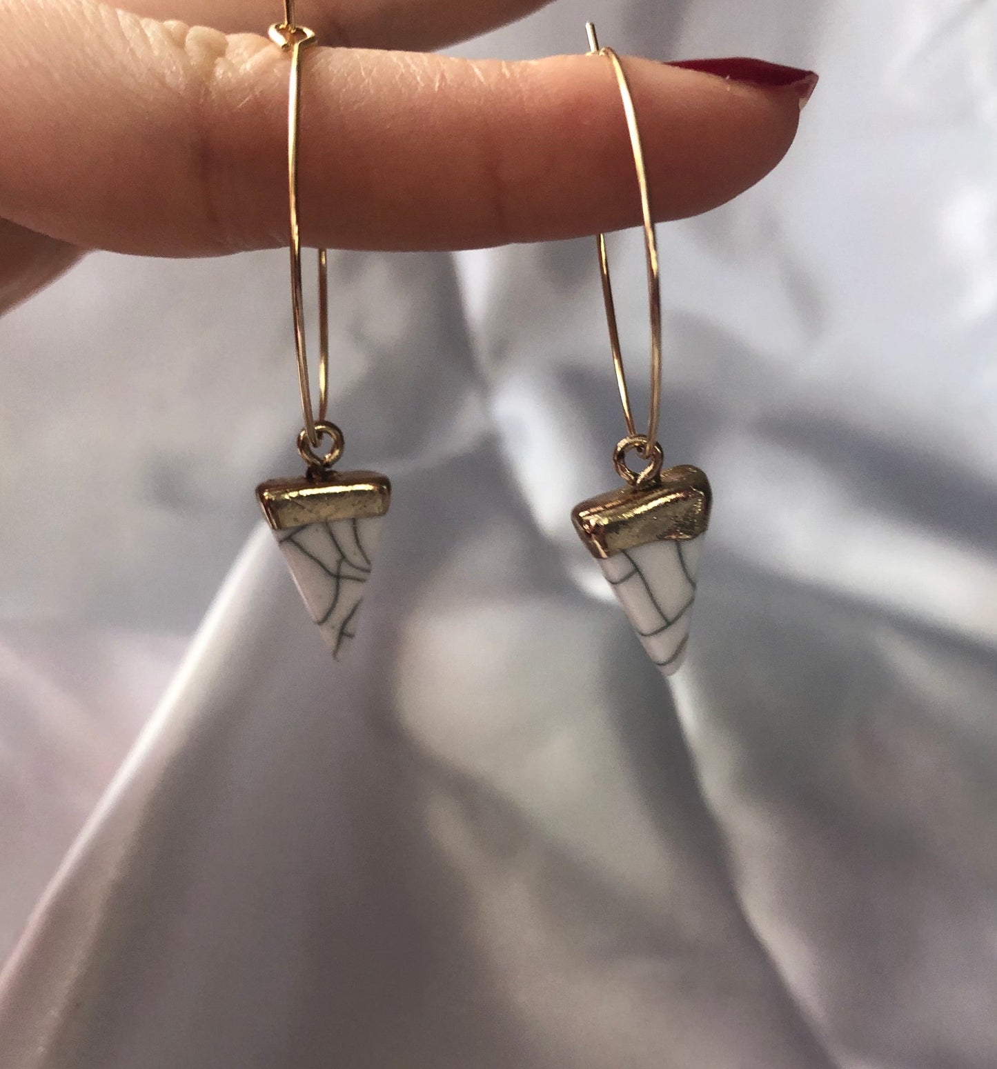 White pendant hoops