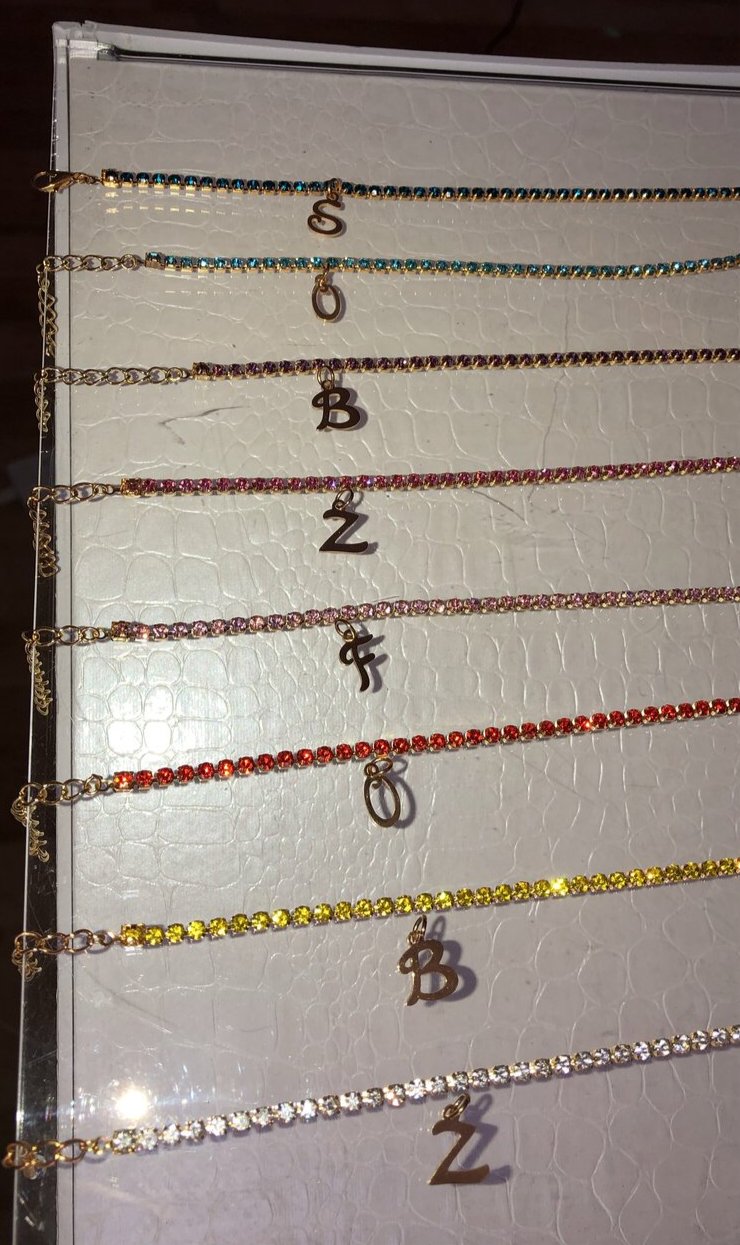 Rhinestone charm initial necklace