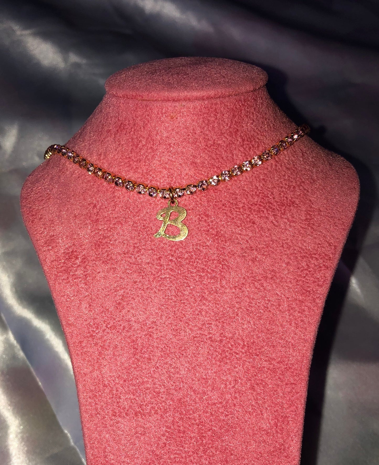 Rhinestone charm initial necklace