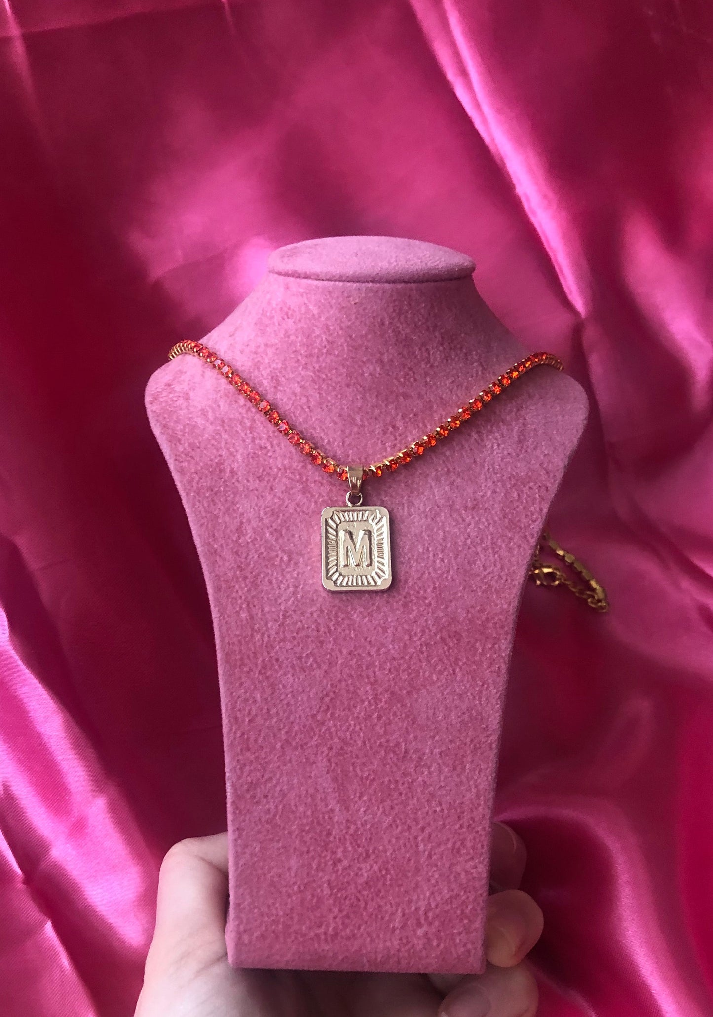 Rhinestone letter pendant necklace