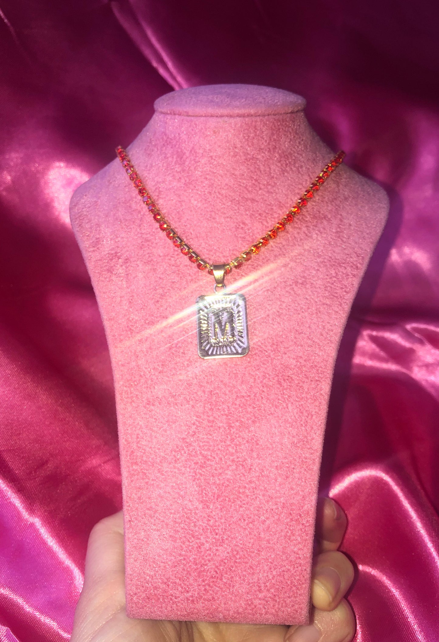 Rhinestone letter pendant necklace