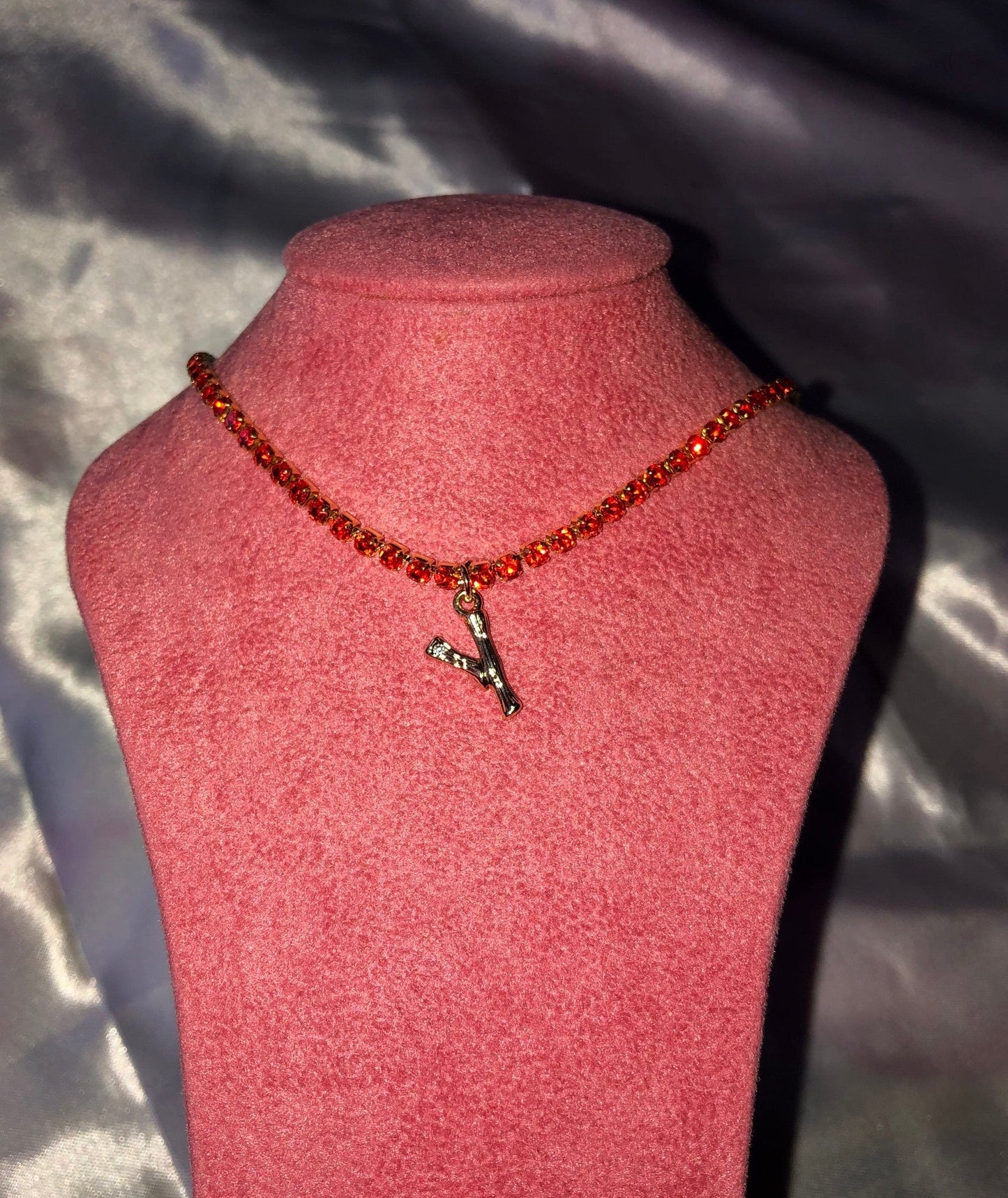 Rhinestone bamboo letter necklace