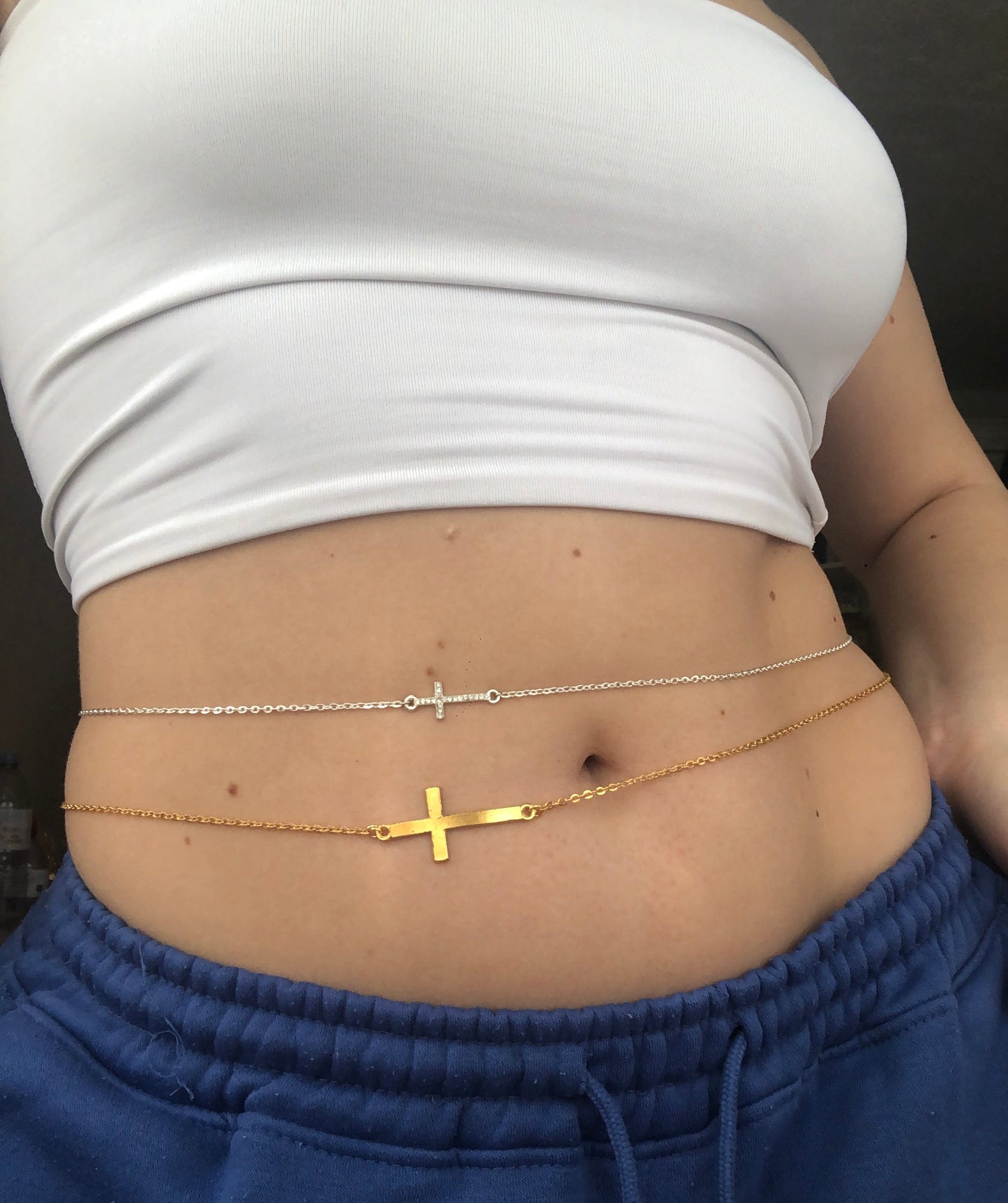 Cross belly chain