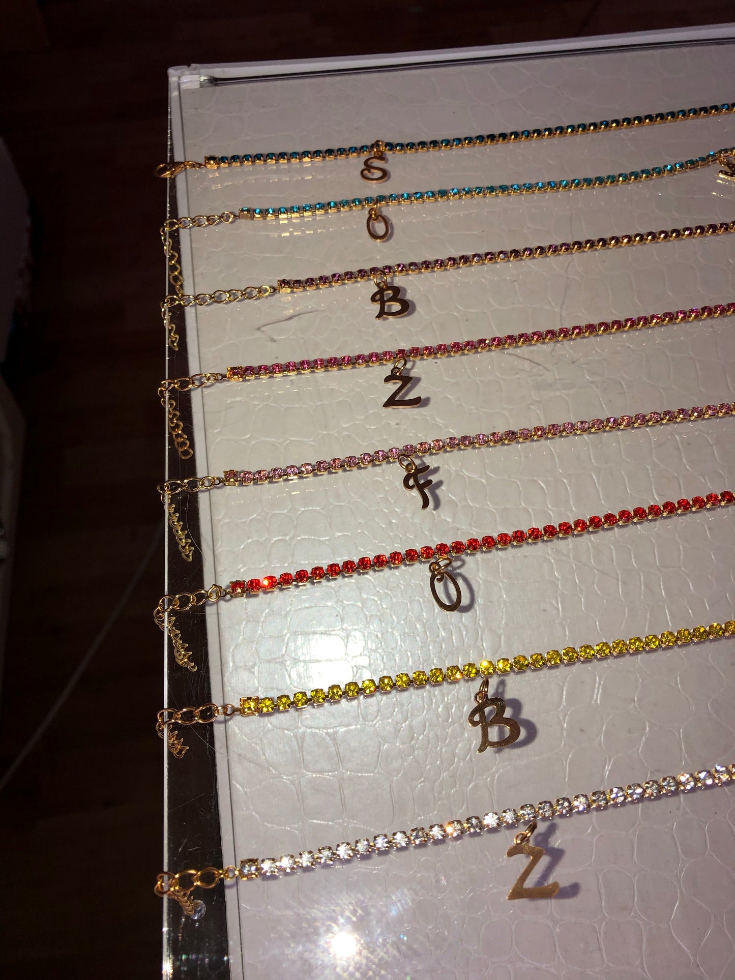 Rhinestone charm initial necklace