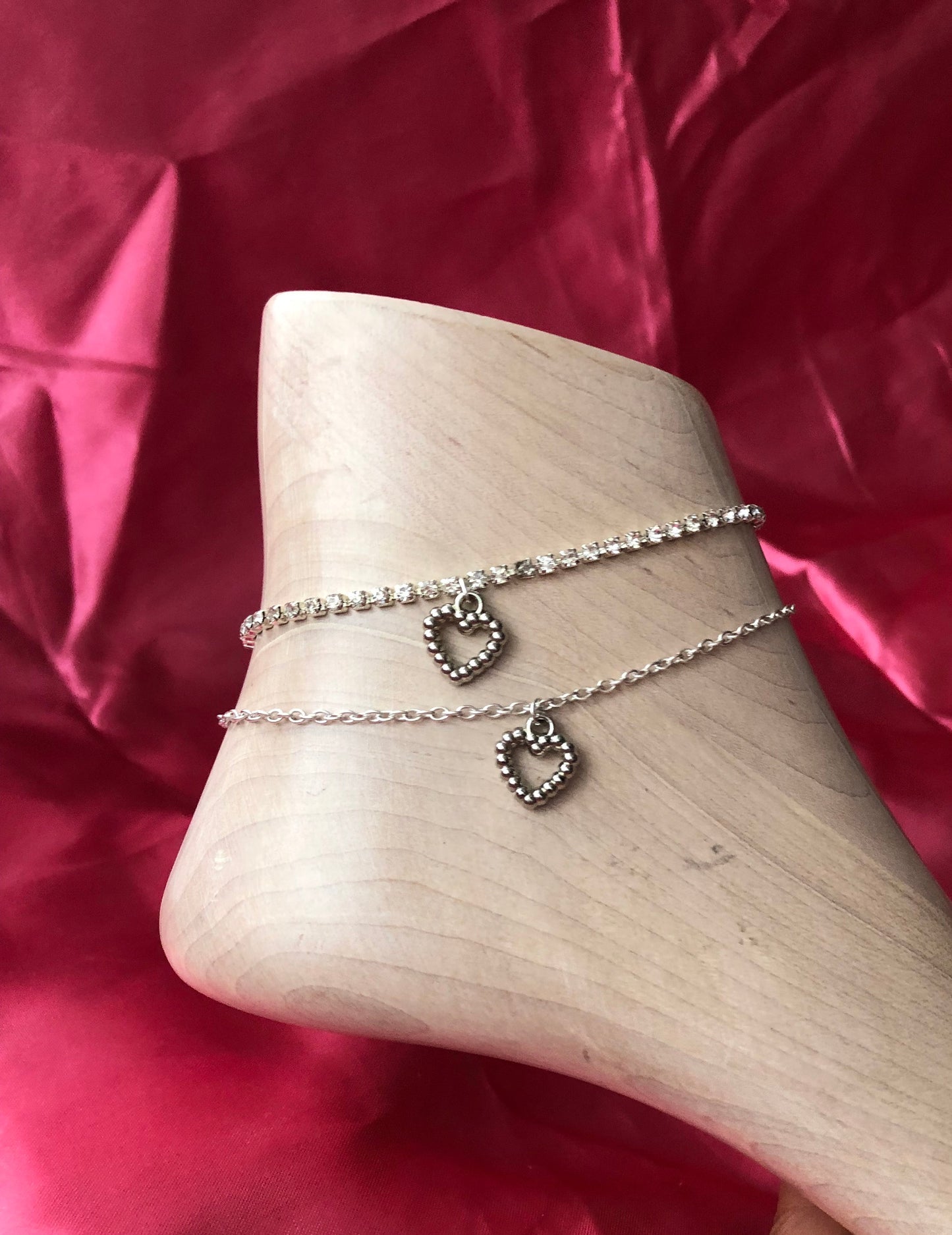 Silver heart pendant anklet