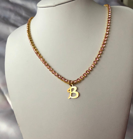 Rhinestone charm initial necklace