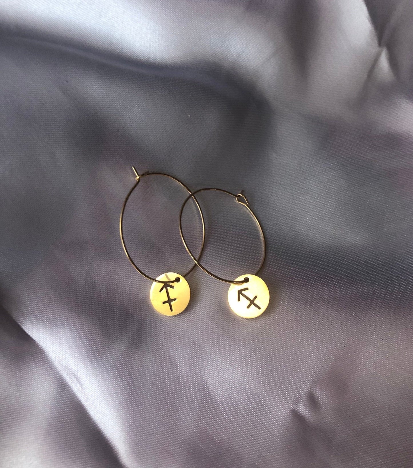 Circle zodiac sign pendant hoops