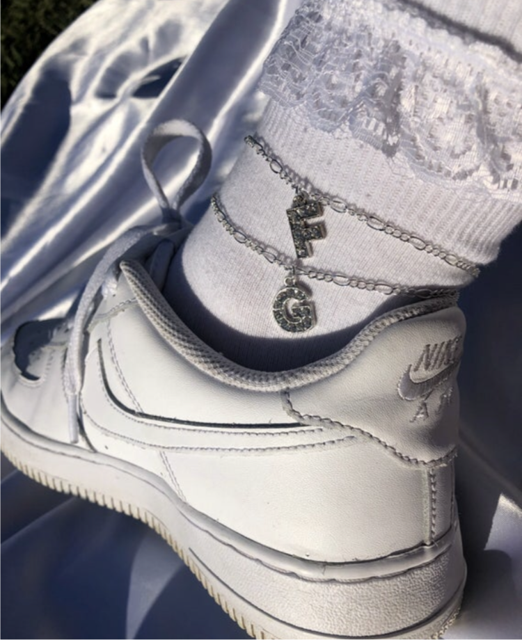 Silver letter anklet