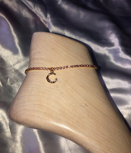 Rhinestone bamboo letter anklet