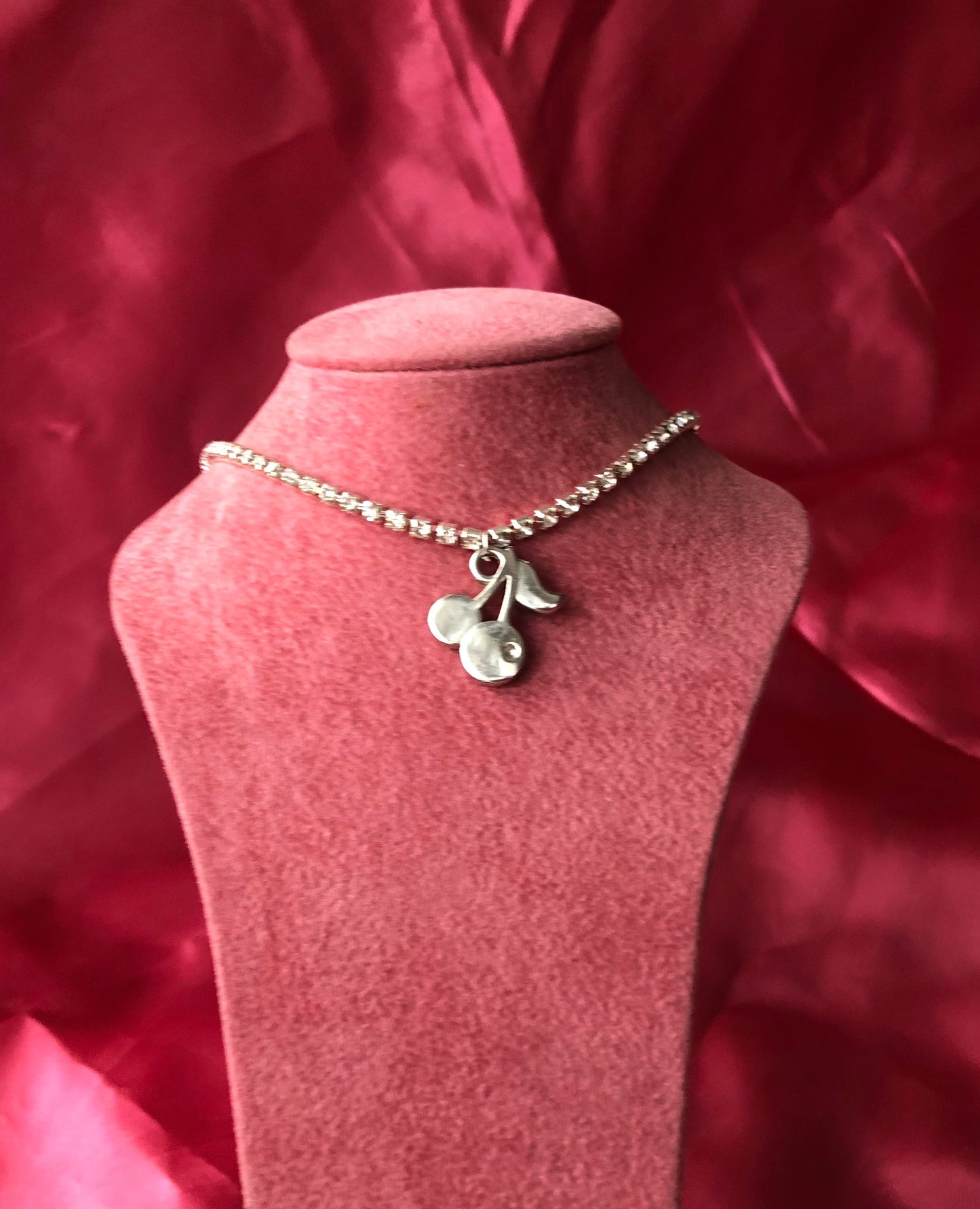 Silver cherries pendant necklace