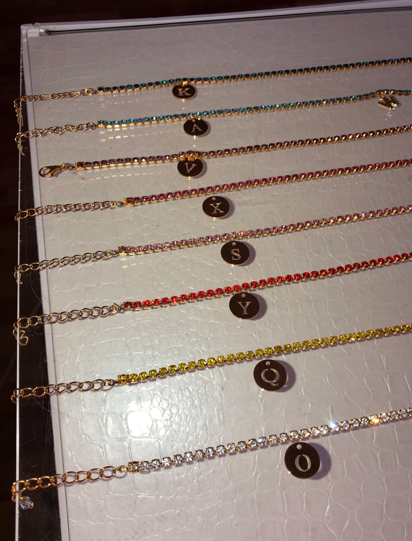 Rhinestone circle letter necklace