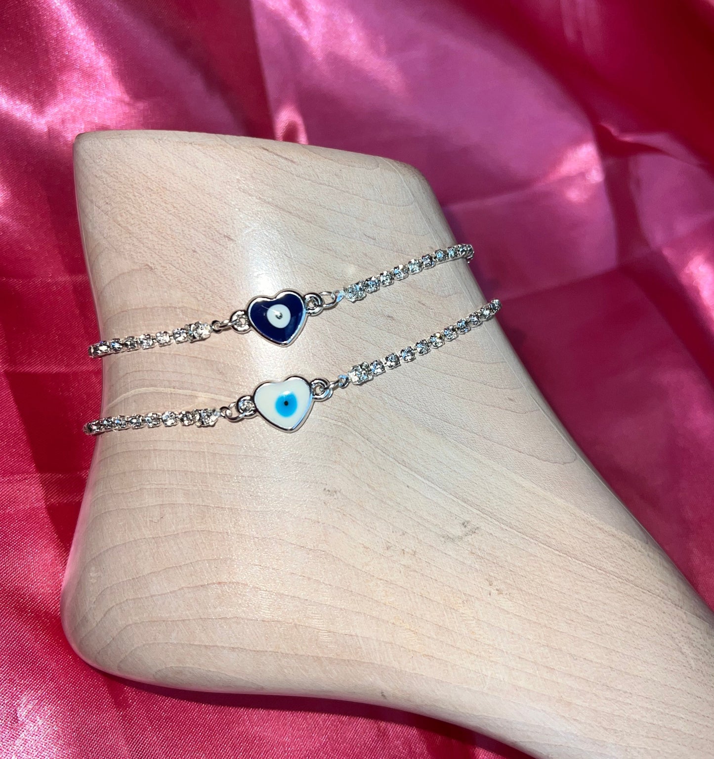 Heart evil eye anklet