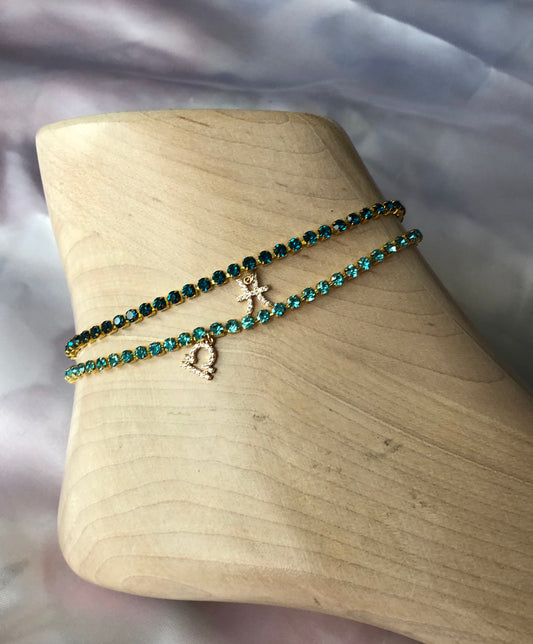 Rhinestone cz zodiac sign anklet