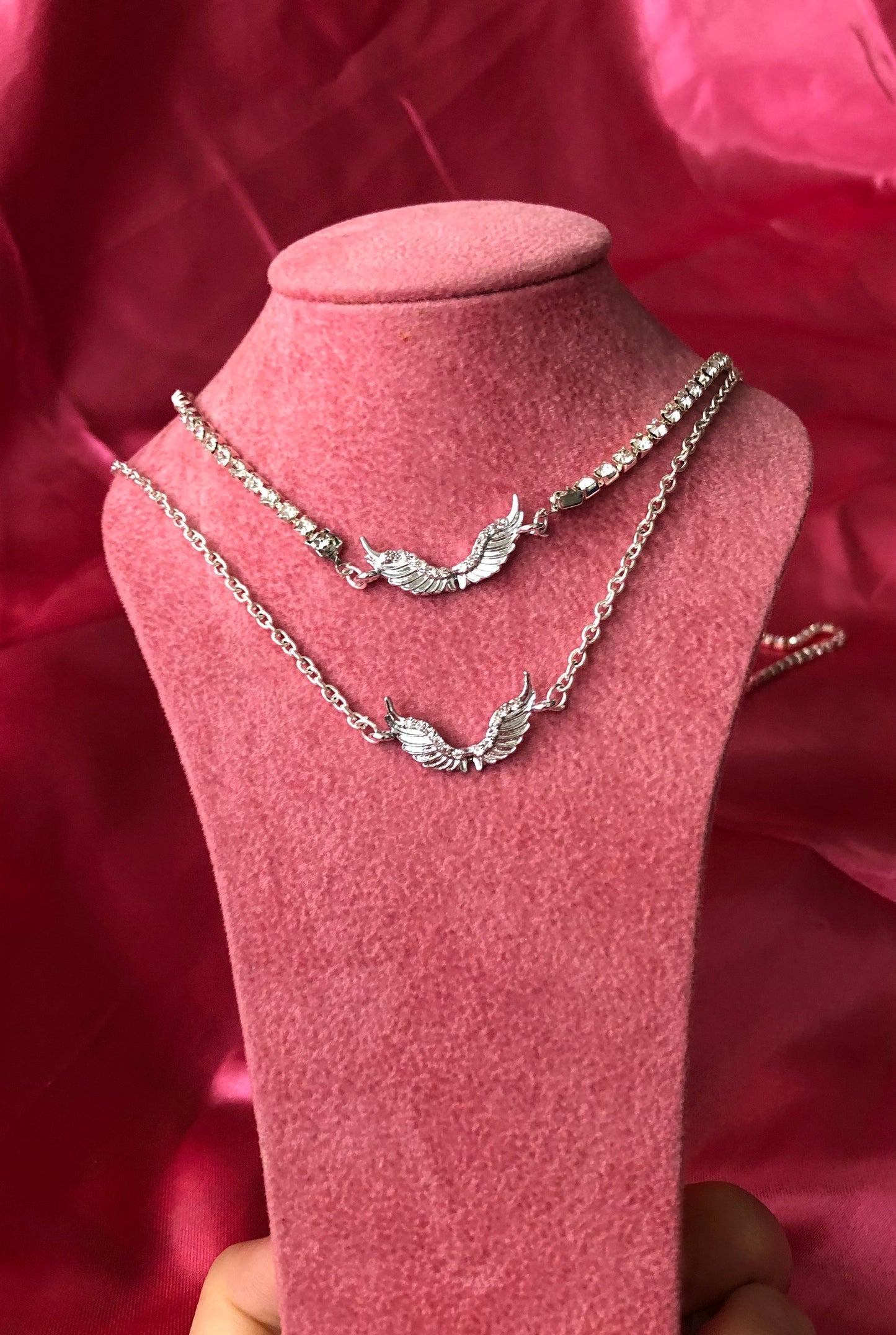 Crystal wing pendant necklace