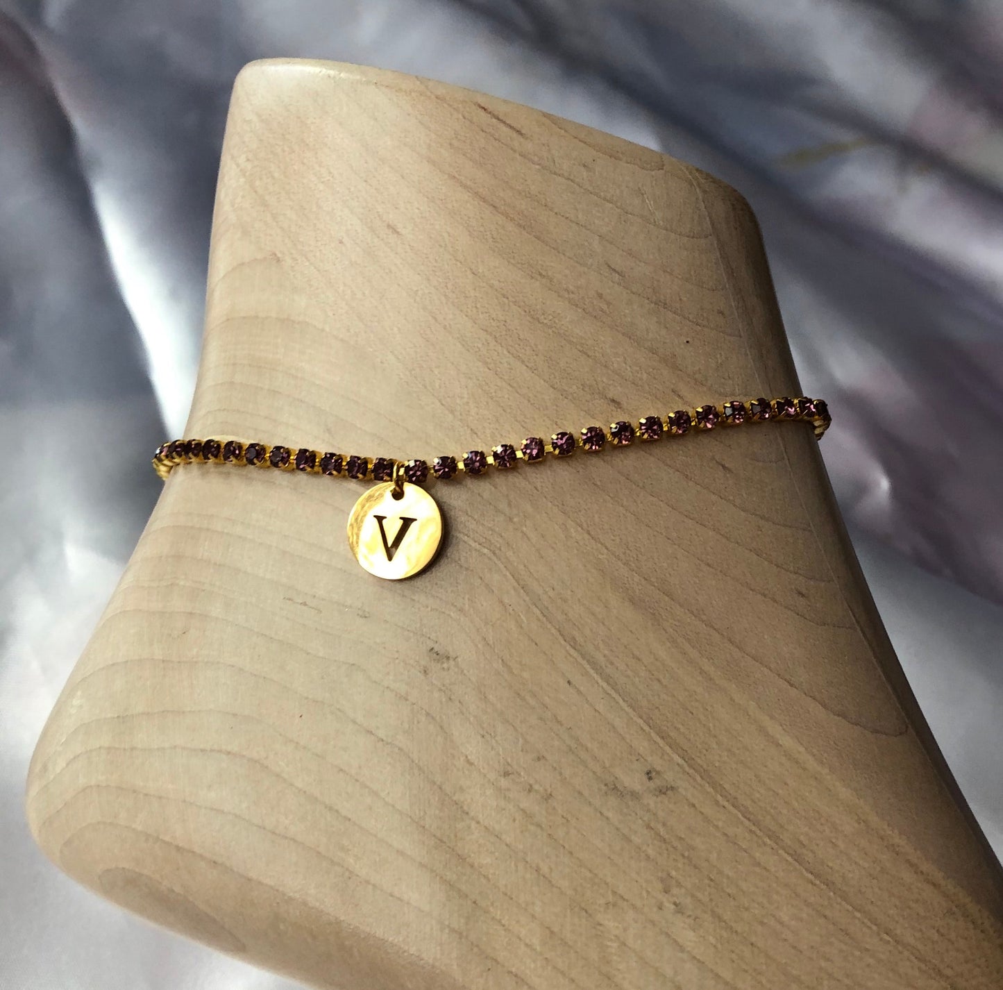 Rhinestone circle letter anklet