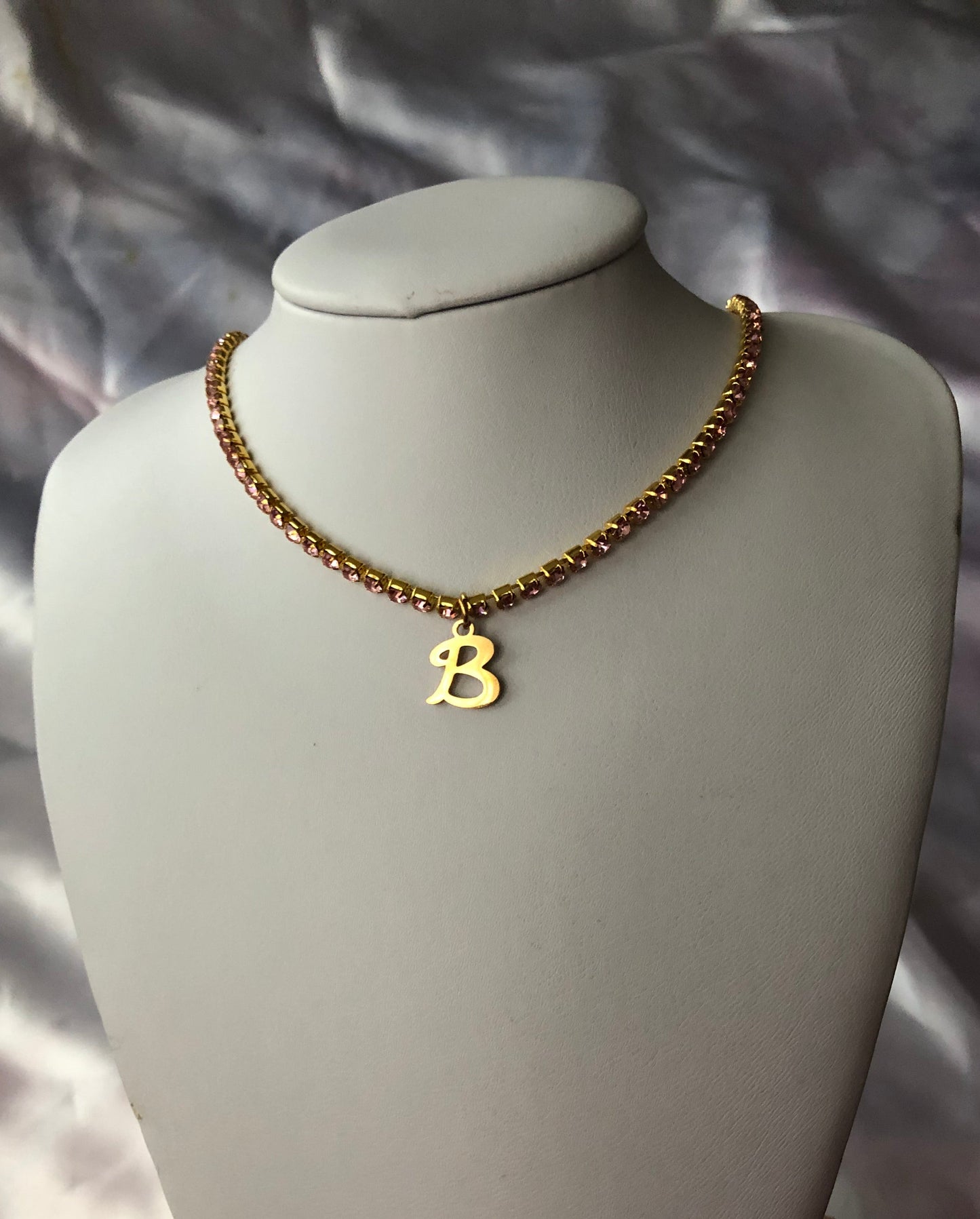 Rhinestone charm initial necklace