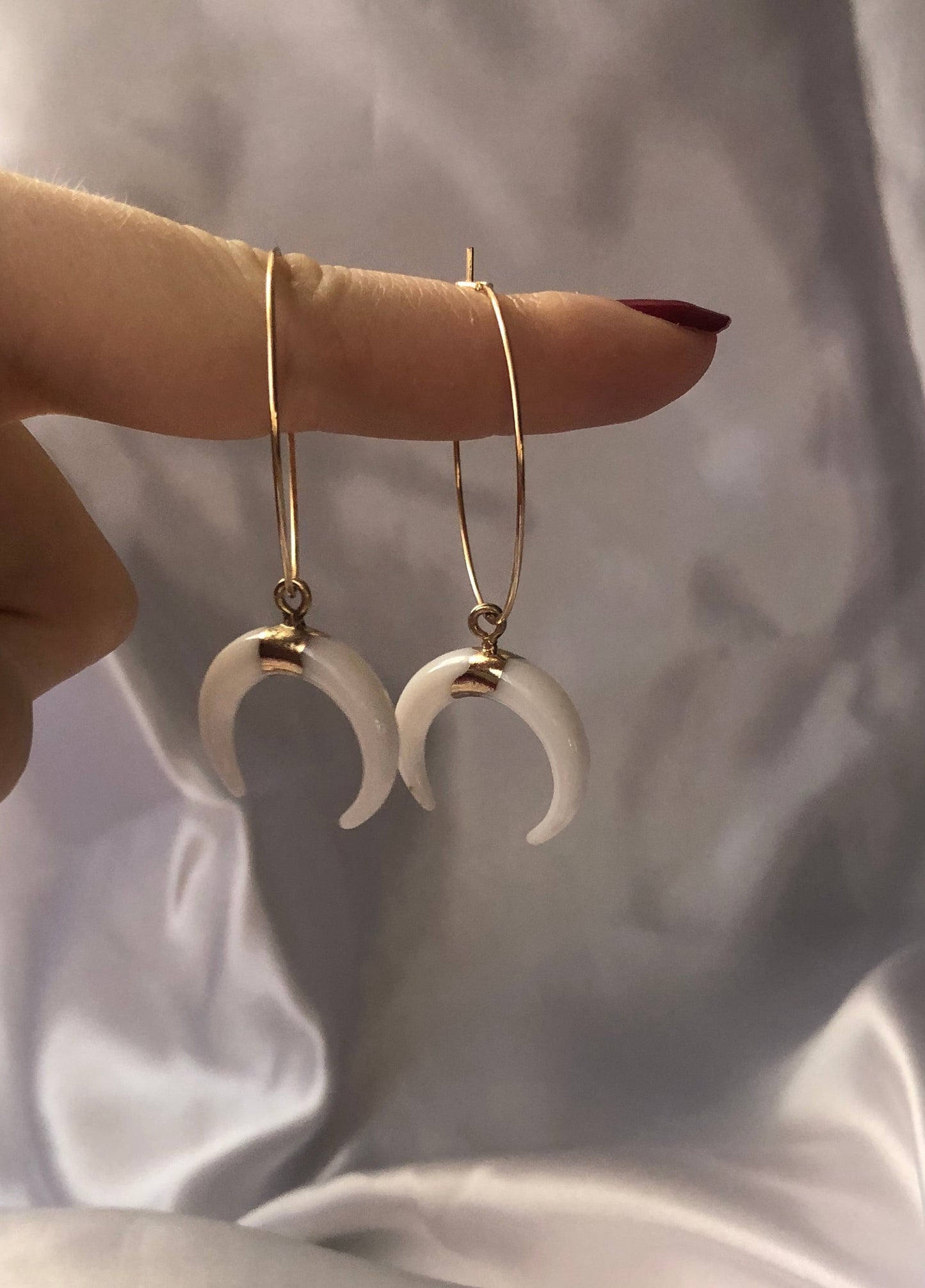 White pendant hoops