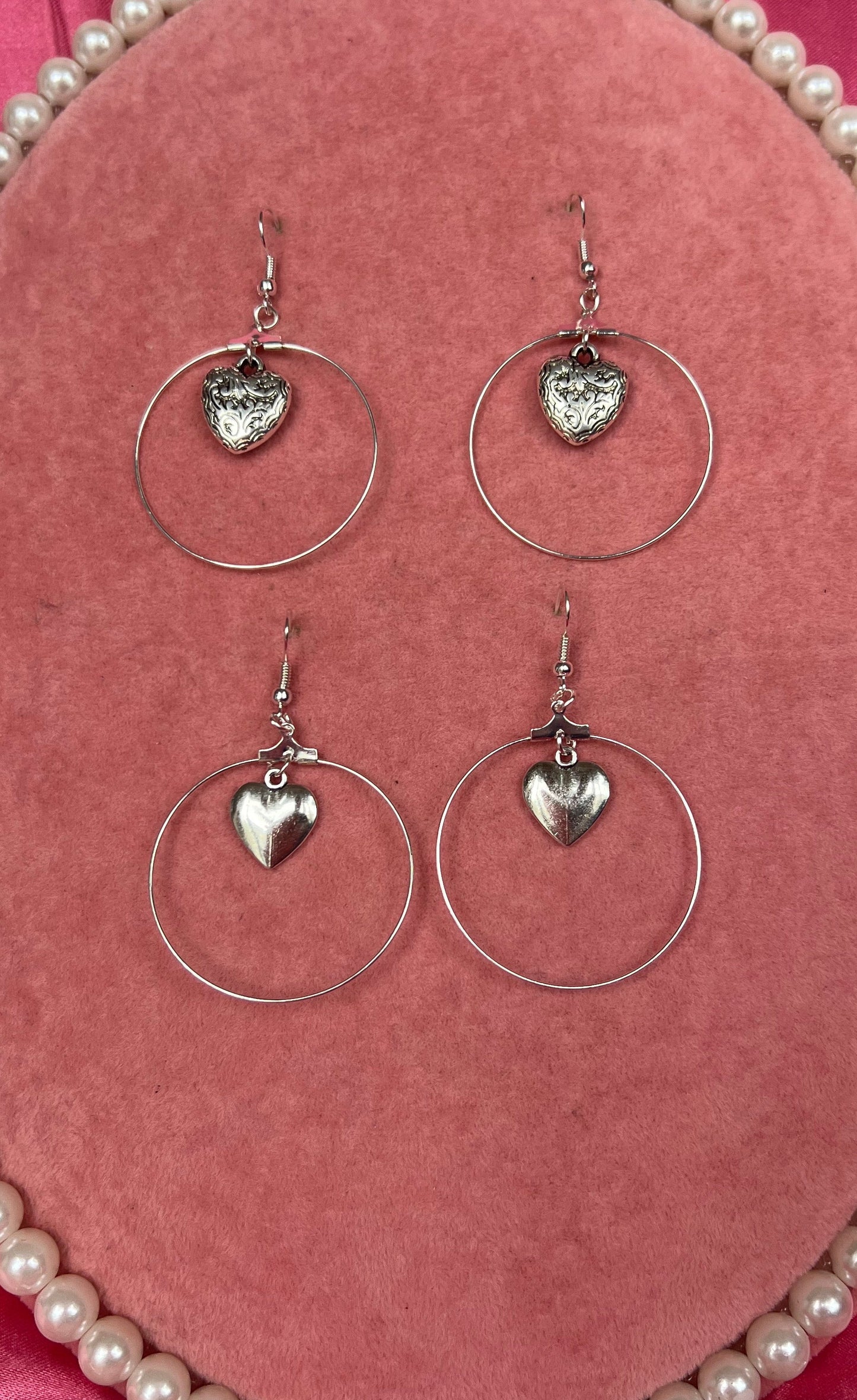 Silver heart hoops