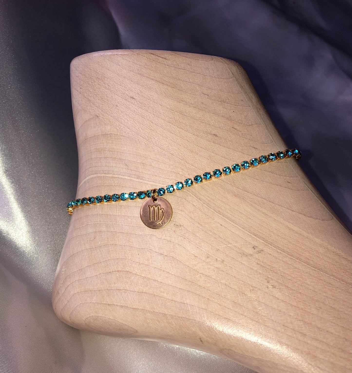 Rhinestone circle zodiac sign anklet