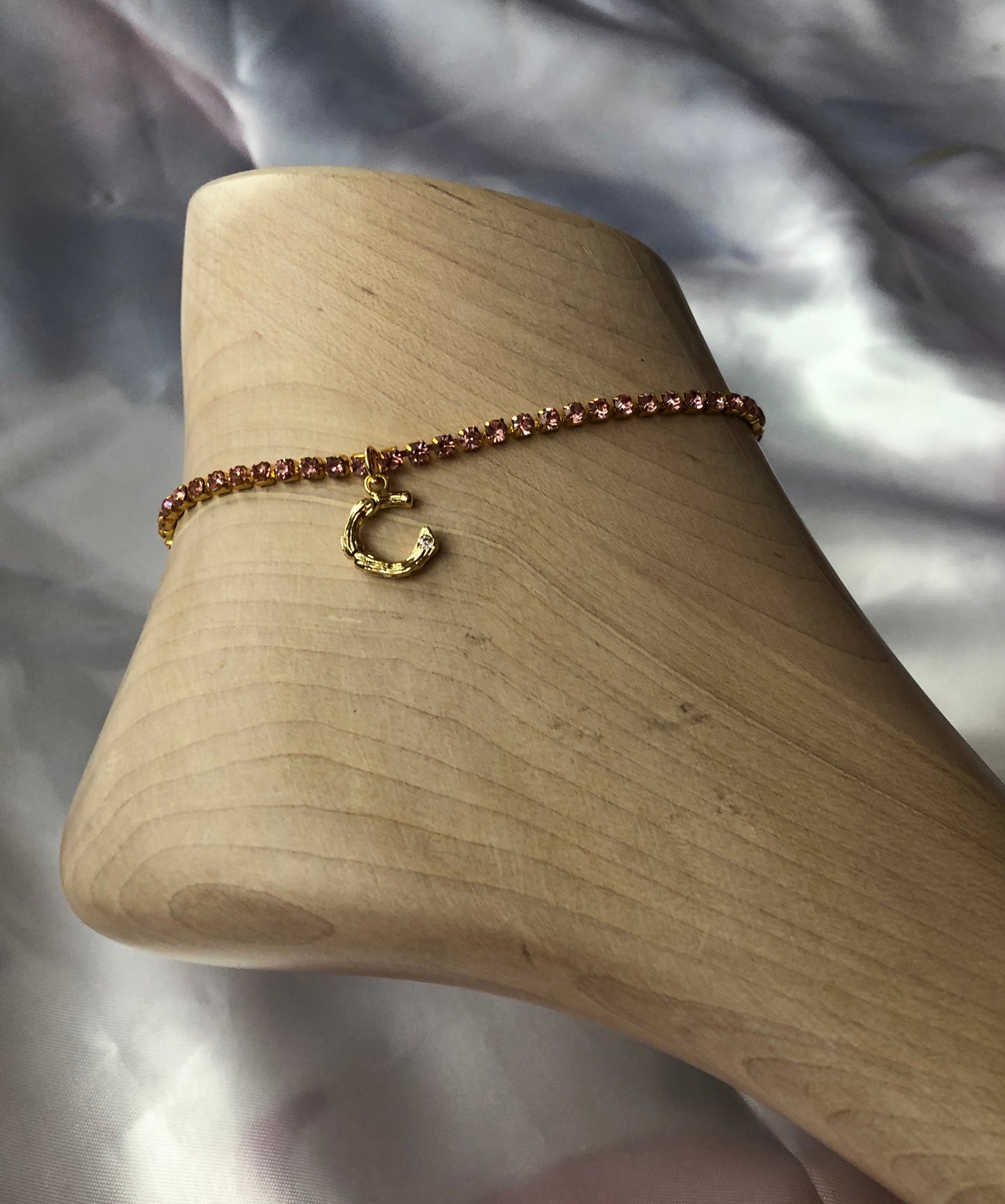 Rhinestone bamboo letter anklet